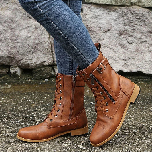 OFERTA CALIENTE 70% DE DESCUENTO🔥Botas ortopédicas de cuero con cremallera lateral y punta redonda para mujer