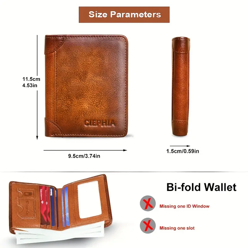 Cartera vintage de cuero genuino con bloqueo RFID para hombre, billetera triple