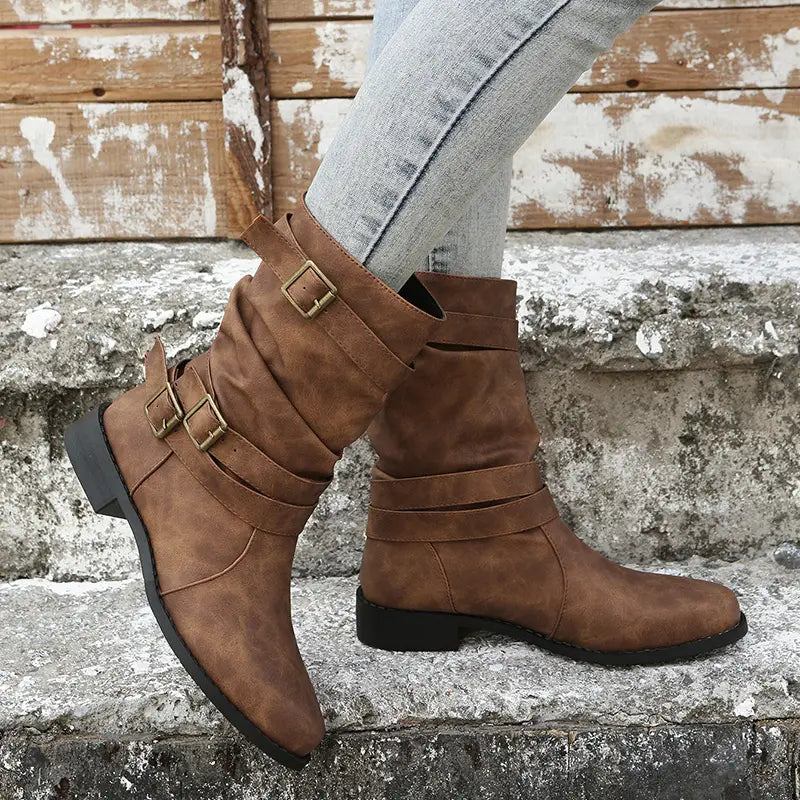 OFERTA CALIENTE 45% DE DESCUENTOš„Nuevas botas de media caƱa vintage de punta redonda para mujer OtoƱo Invierno
