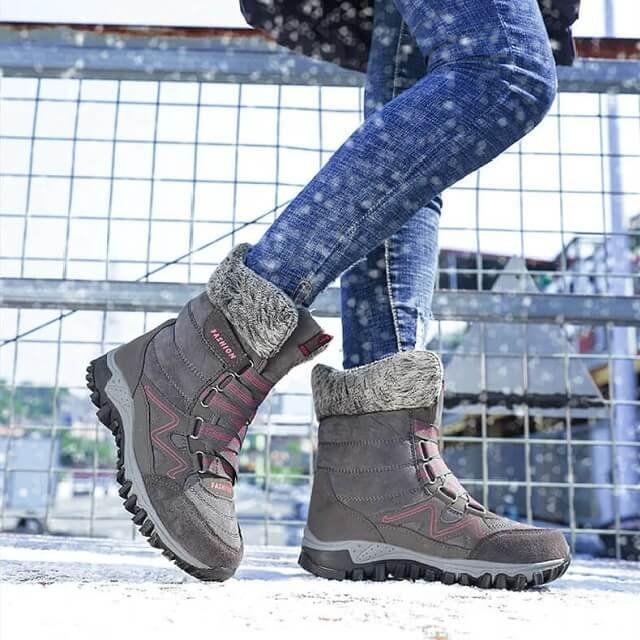 Botas de nieve con soporte de arco para mujer, botas impermeables para clima frío