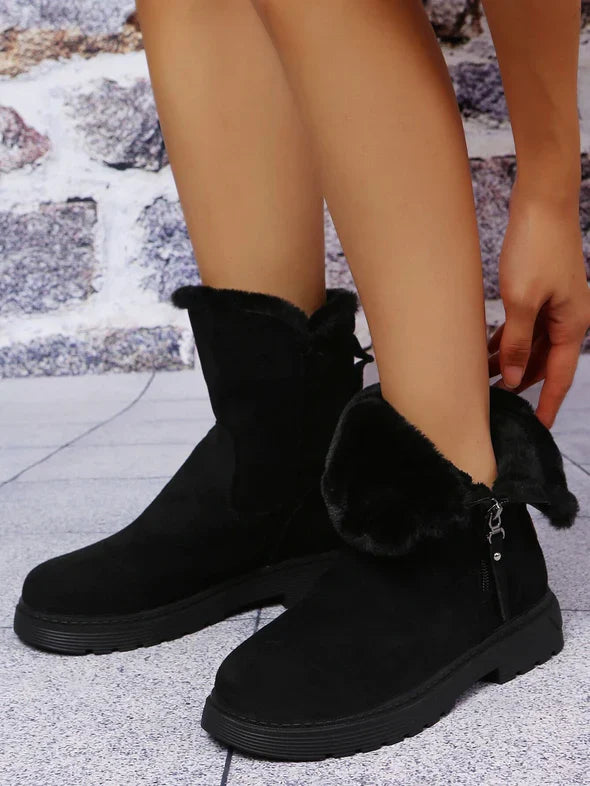 Botas de nieve de invierno para mujer con cremallera y ribete esponjoso