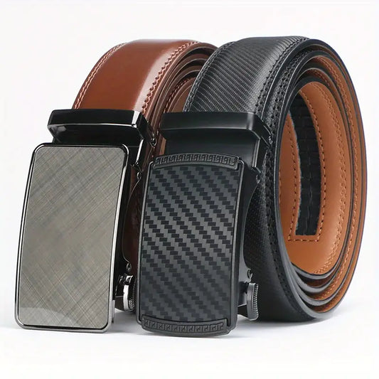 Cinturón de trinquete de cuero genuino para hombre - Hebilla automática ajustable, estilo informal y versátil para negocios