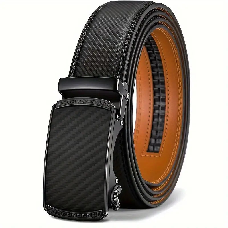 Cinturón de trinquete de cuero genuino para hombre - Hebilla automática ajustable, estilo informal y versátil para negocios