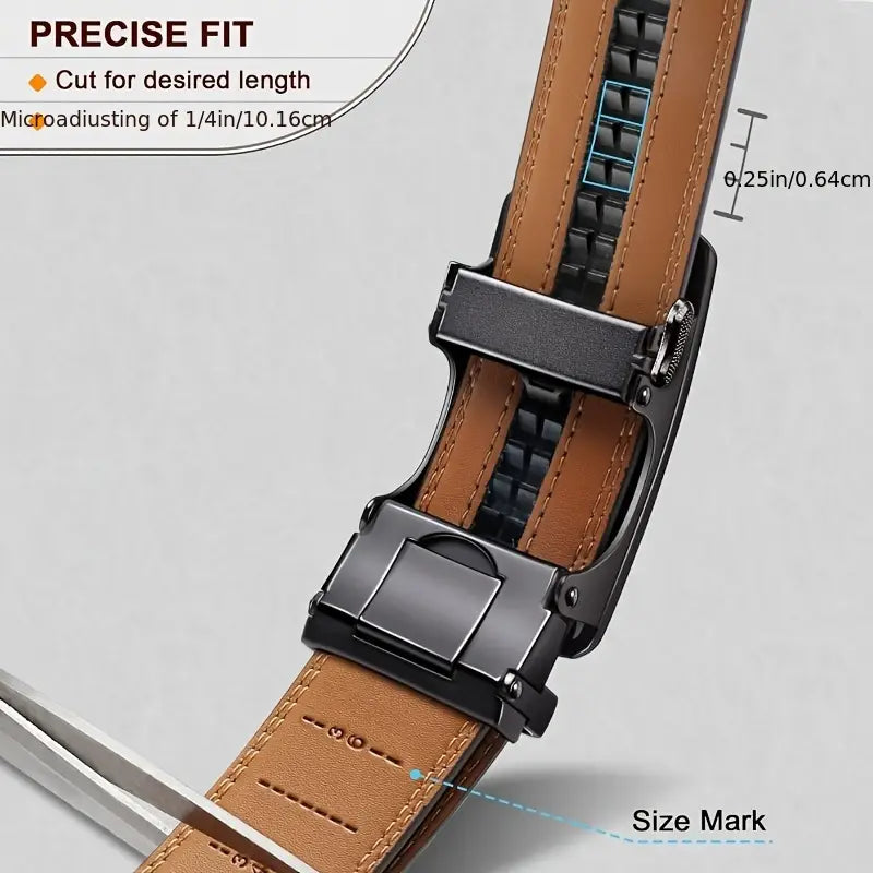 Cinturón de trinquete de cuero genuino para hombre - Hebilla automática ajustable, estilo informal y versátil para negocios
