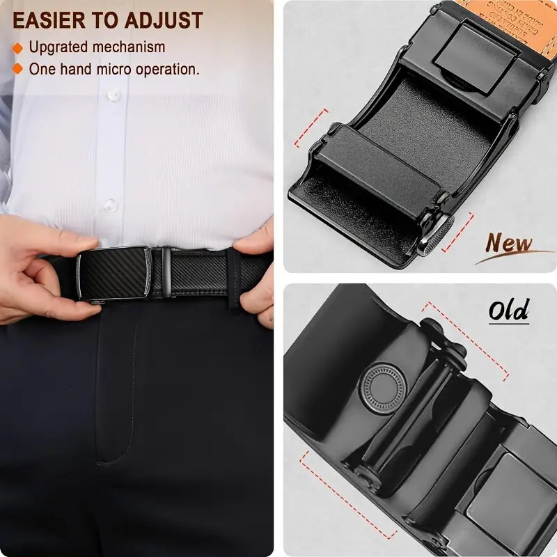 Cinturón de trinquete de cuero genuino para hombre - Hebilla automática ajustable, estilo informal y versátil para negocios