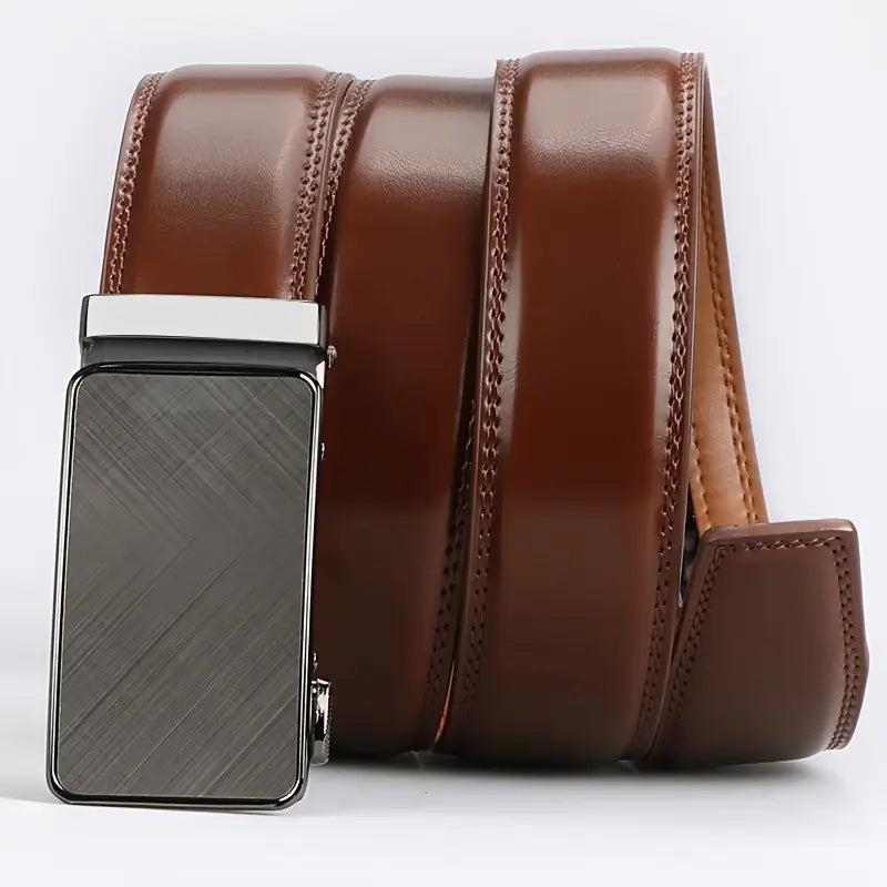Cinturón de trinquete de cuero genuino para hombre - Hebilla automática ajustable, estilo informal y versátil para negocios