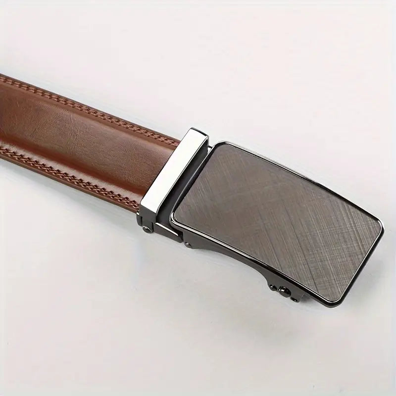 Cinturón de trinquete de cuero genuino para hombre - Hebilla automática ajustable, estilo informal y versátil para negocios