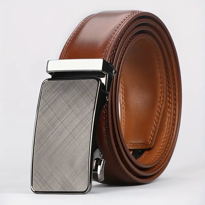Cinturón de trinquete de cuero genuino para hombre - Hebilla automática ajustable, estilo informal y versátil para negocios