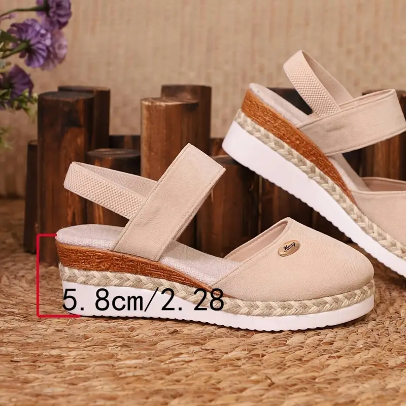 Rebajas de primavera 45%💝 Sandalias de cuña con alpargatas de punta cerrada para mujer: plataforma con tira trasera elástica