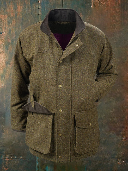 Chaqueta informal de espiga con botones y cremallera para caza al aire libre estilo western vintage para hombre