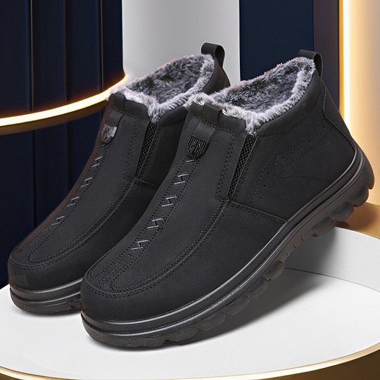 Botas ortopédicas de invierno para hombre, cálidas, de cuero, con forro de franela, con soporte para el arco, impermeables y antideslizantes.