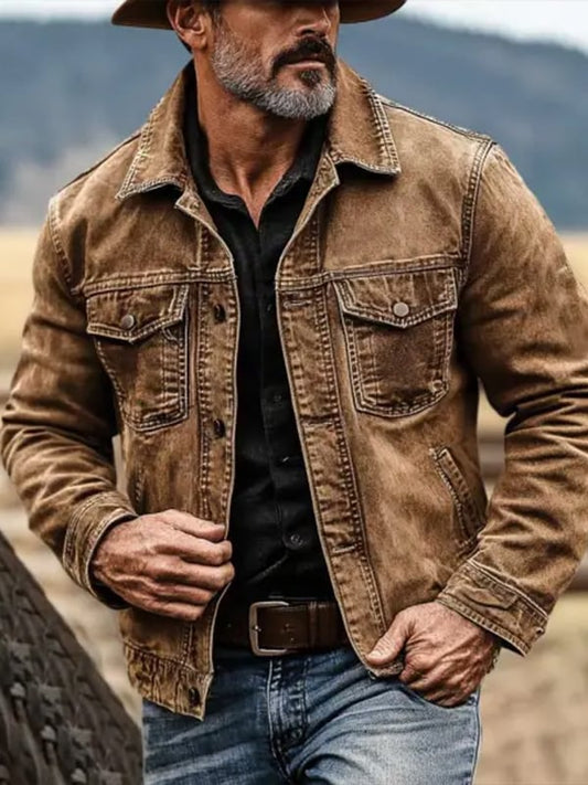 Chaqueta vintage multibolsillos estilo western para hombre