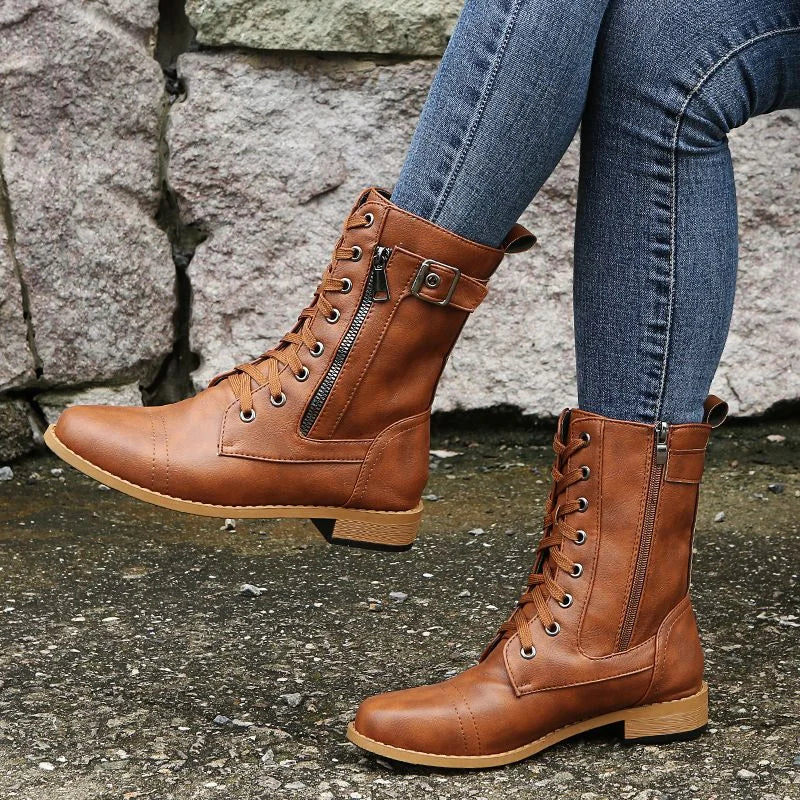 OFERTA CALIENTE 70% DE DESCUENTO🔥Botas ortopédicas de cuero con cremallera lateral y punta redonda para mujer