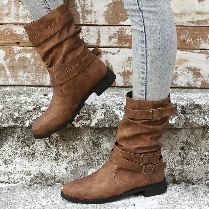 OFERTA CALIENTE 45% DE DESCUENTOš„Nuevas botas de media caƱa vintage de punta redonda para mujer OtoƱo Invierno