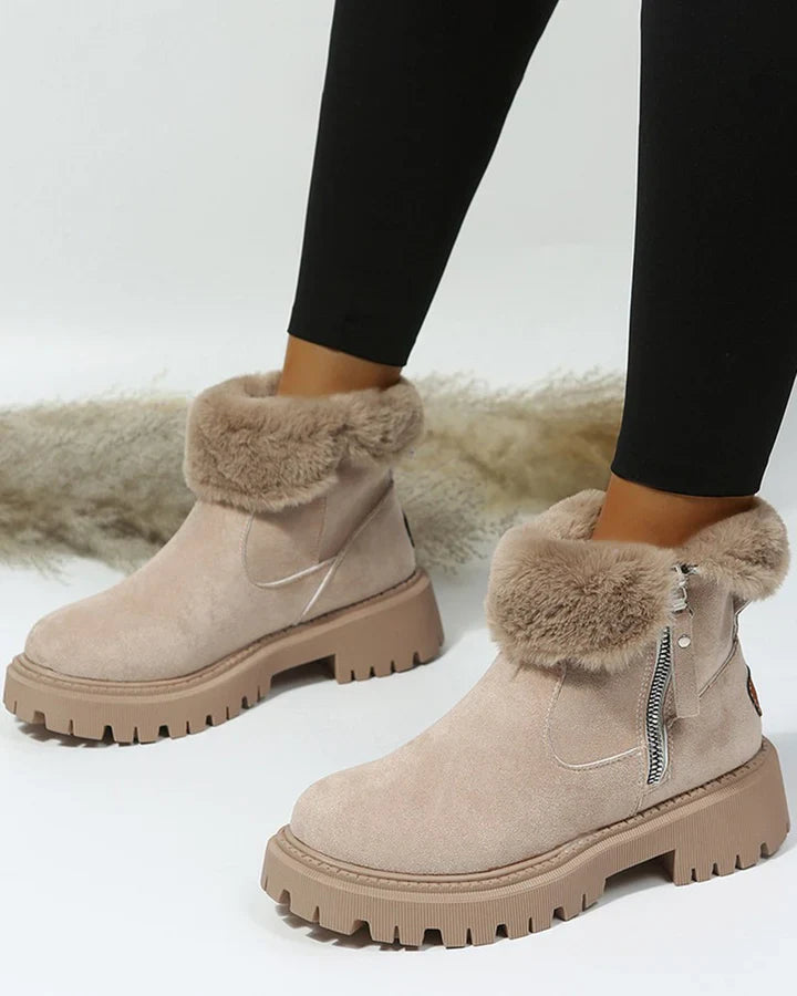 Botas de nieve de invierno para mujer con cremallera y ribete esponjoso