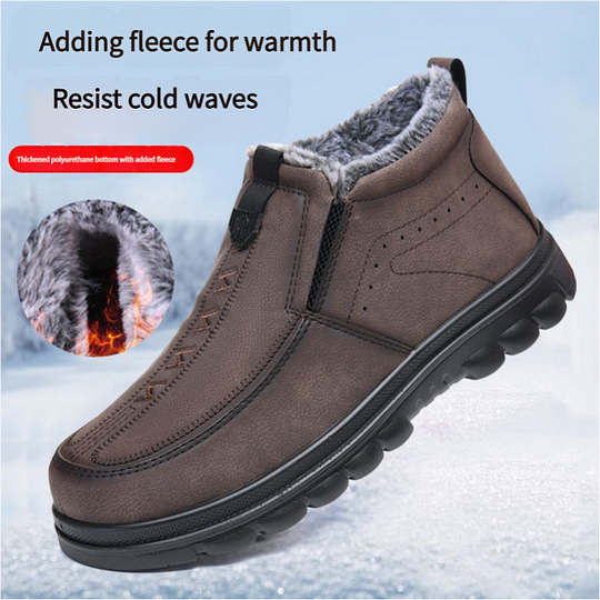 Botas ortopédicas de invierno para hombre, cálidas, de cuero, con forro de franela, con soporte para el arco, impermeables y antideslizantes.