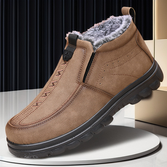 Botas ortopédicas de invierno para hombre, cálidas, de cuero, con forro de franela, con soporte para el arco, impermeables y antideslizantes.