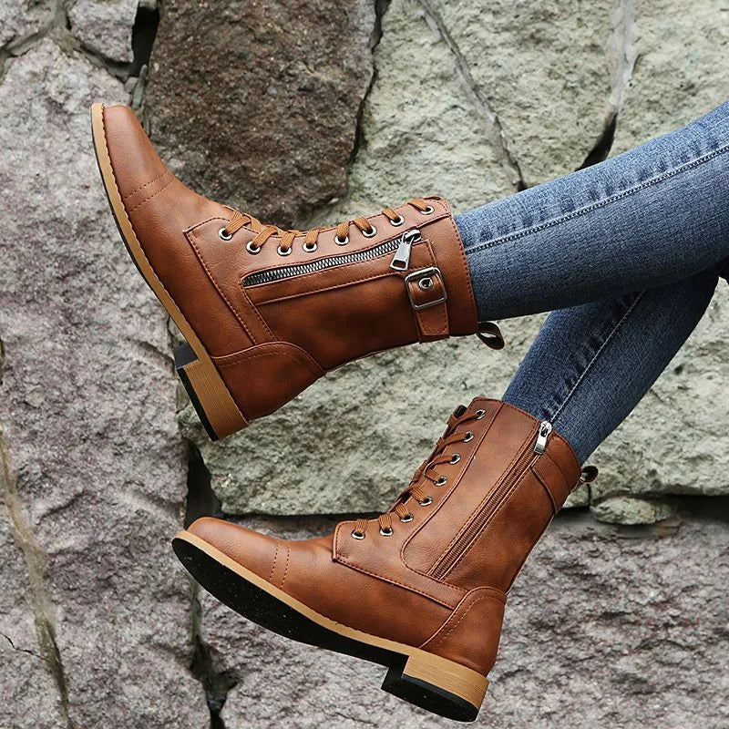 OFERTA CALIENTE 70% DE DESCUENTO🔥Botas ortopédicas de cuero con cremallera lateral y punta redonda para mujer