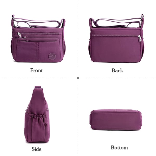 Bolso bandolera informal impermeable de gran capacidad y múltiples bolsillos.