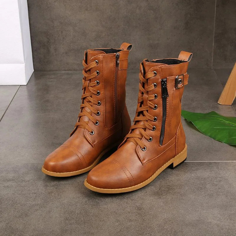 OFERTA CALIENTE 70% DE DESCUENTO🔥Botas ortopédicas de cuero con cremallera lateral y punta redonda para mujer
