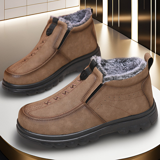 Botas ortopédicas de invierno para hombre, cálidas, de cuero, con forro de franela, con soporte para el arco, impermeables y antideslizantes.