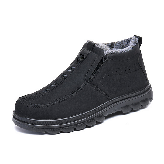 Botas ortopédicas de invierno para hombre, cálidas, de cuero, con forro de franela, con soporte para el arco, impermeables y antideslizantes.