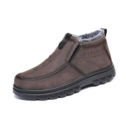 Botas ortopédicas de invierno para hombre, cálidas, de cuero, con forro de franela, con soporte para el arco, impermeables y antideslizantes.