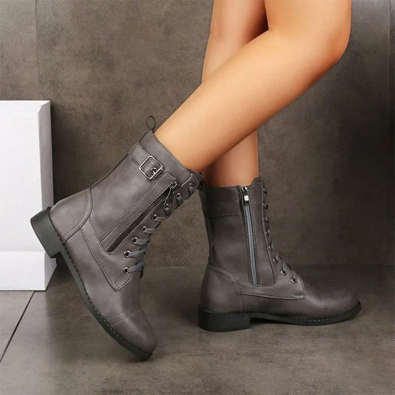 OFERTA CALIENTE 70% DE DESCUENTO🔥Botas ortopédicas de cuero con cremallera lateral y punta redonda para mujer