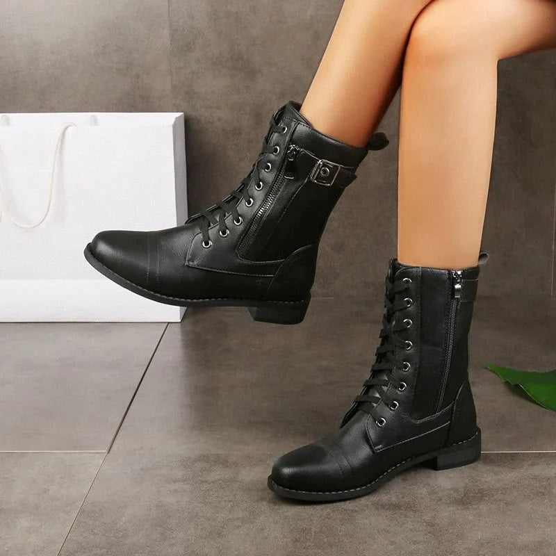 OFERTA CALIENTE 70% DE DESCUENTO🔥Botas ortopédicas de cuero con cremallera lateral y punta redonda para mujer