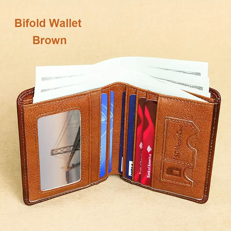 Cartera vintage de cuero genuino con bloqueo RFID para hombre, billetera triple