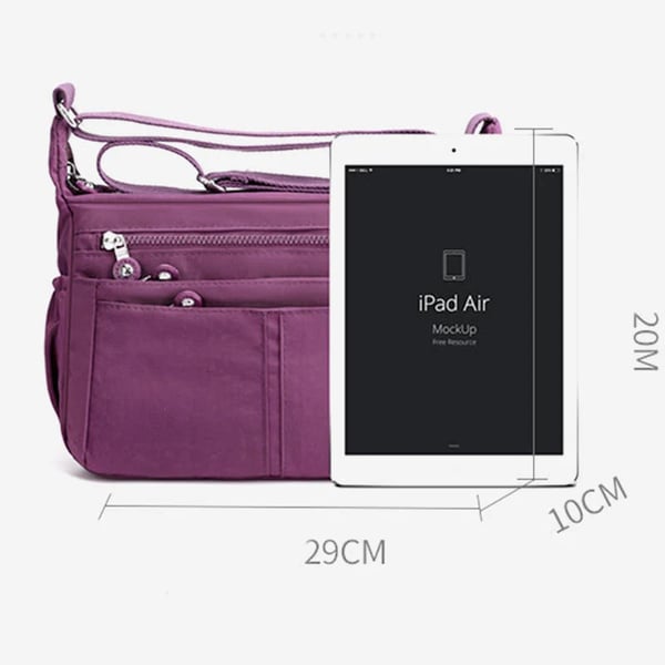 Bolso bandolera informal impermeable de gran capacidad y múltiples bolsillos.