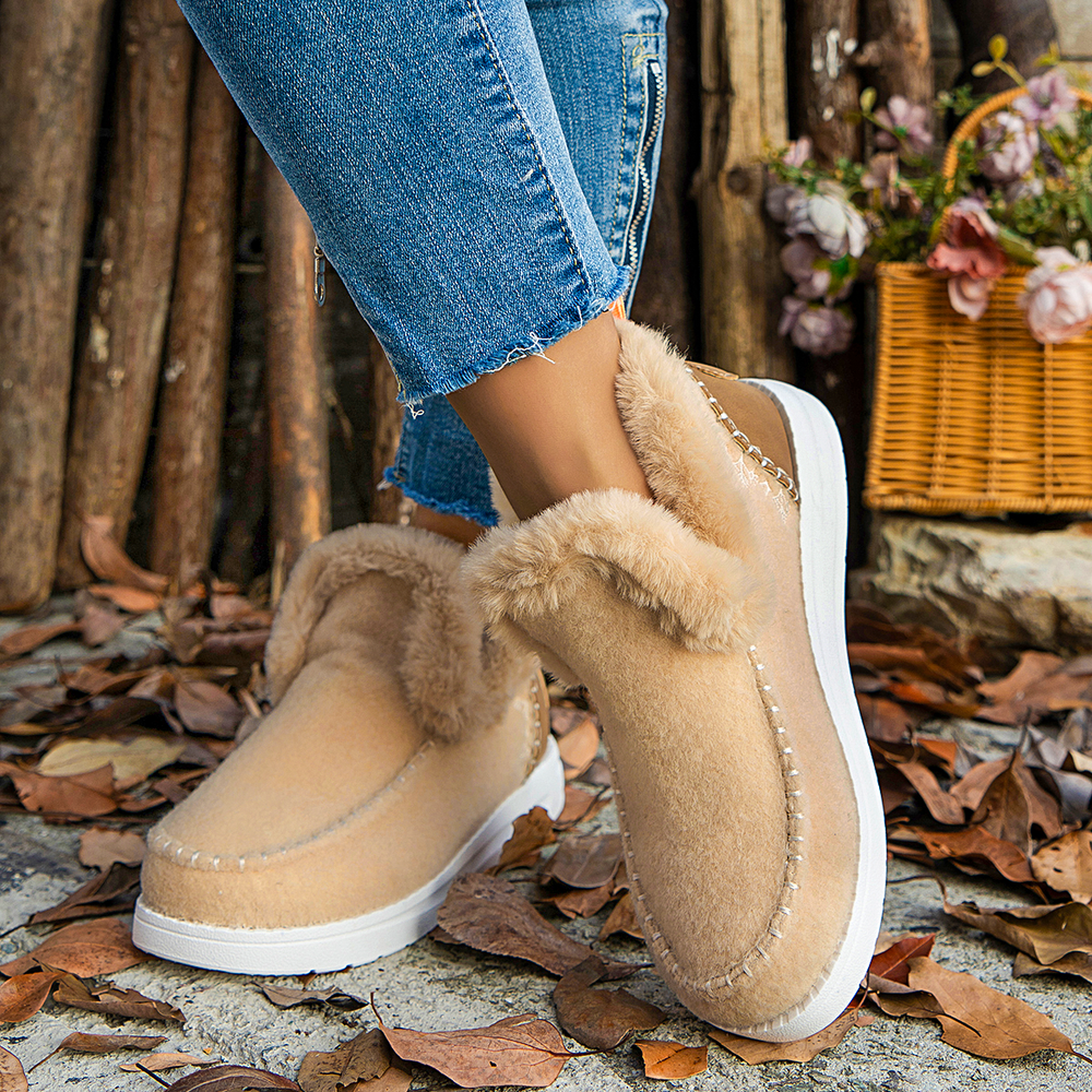 Botines de felpa suave, cómodos zapatos de invierno sin cordones con pelo