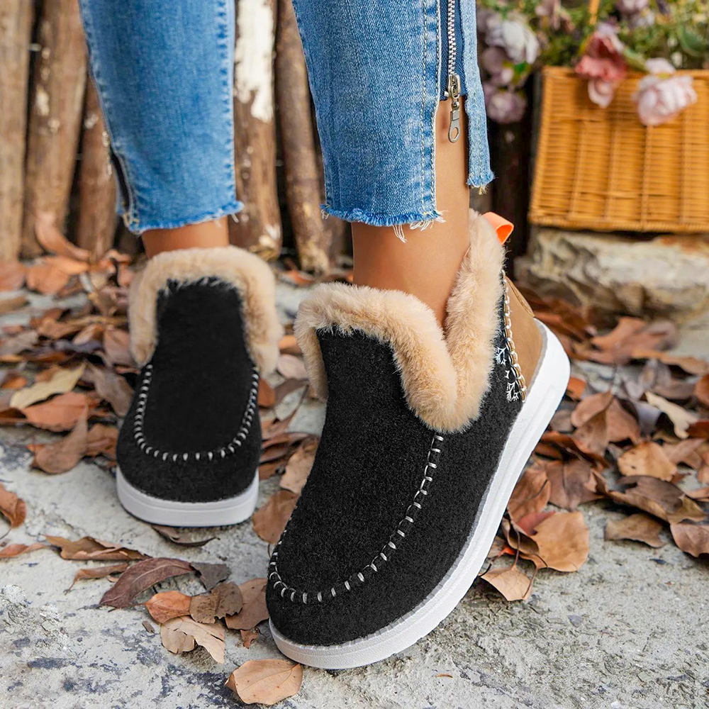 Botines de felpa suave, cómodos zapatos de invierno sin cordones con pelo