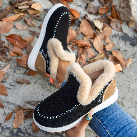 Botines de felpa suave, cómodos zapatos de invierno sin cordones con pelo