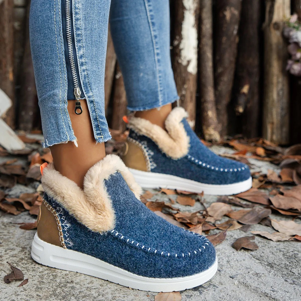 Botines de felpa suave, cómodos zapatos de invierno sin cordones con pelo