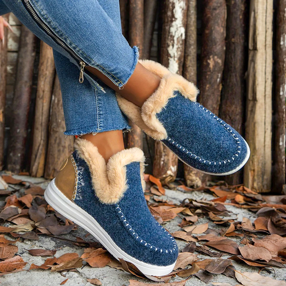 Botines de felpa suave, cómodos zapatos de invierno sin cordones con pelo