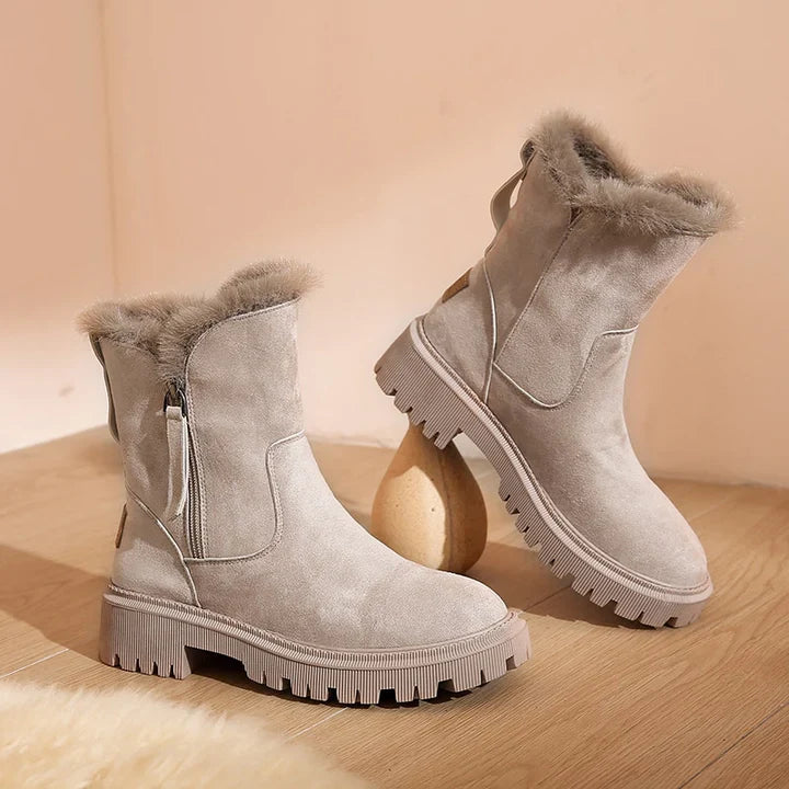 Botas de nieve de invierno para mujer con cremallera y ribete esponjoso