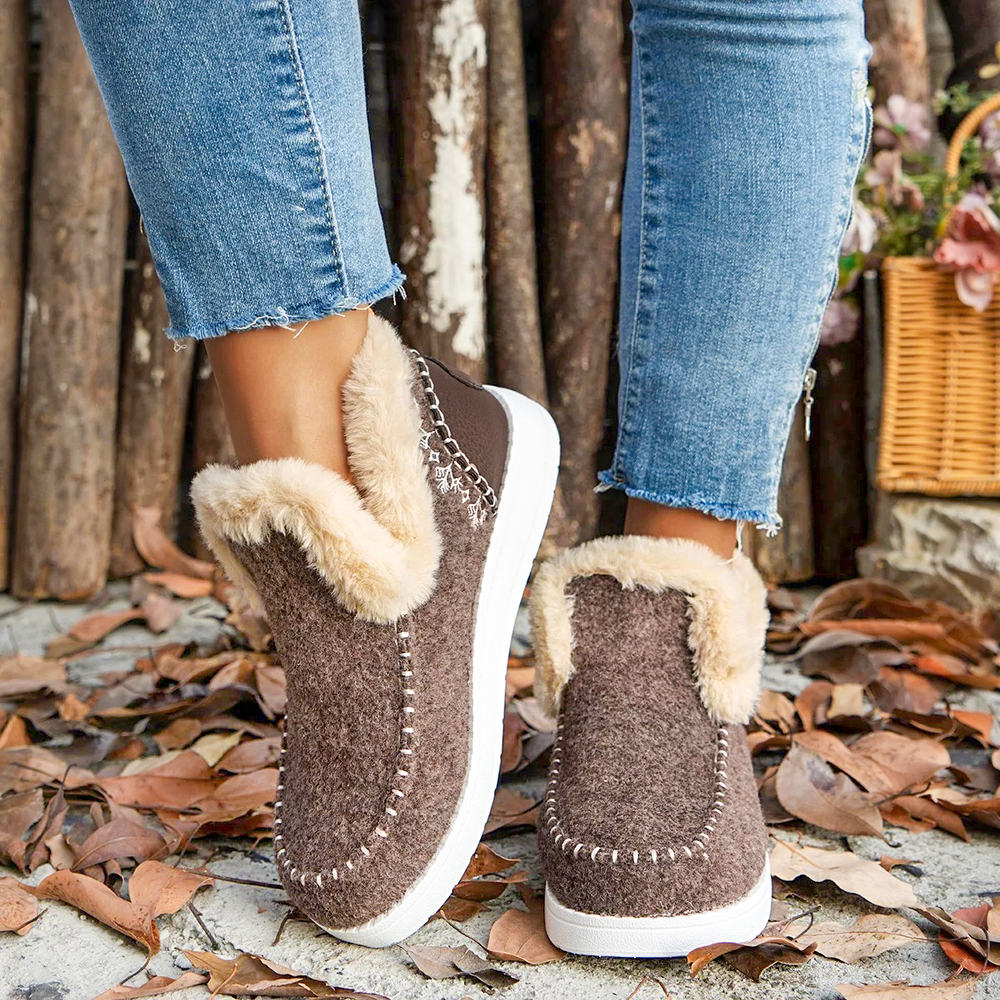 Botines de felpa suave, cómodos zapatos de invierno sin cordones con pelo