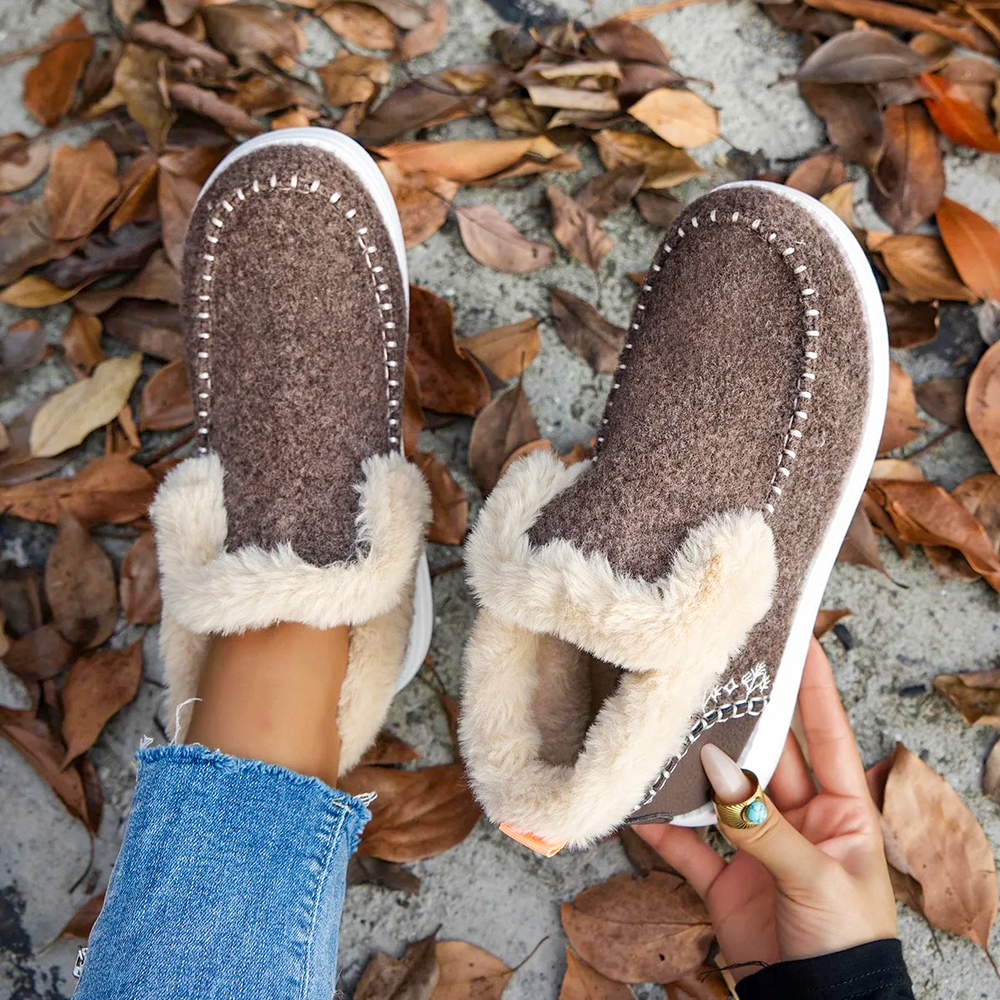 Botines de felpa suave, cómodos zapatos de invierno sin cordones con pelo