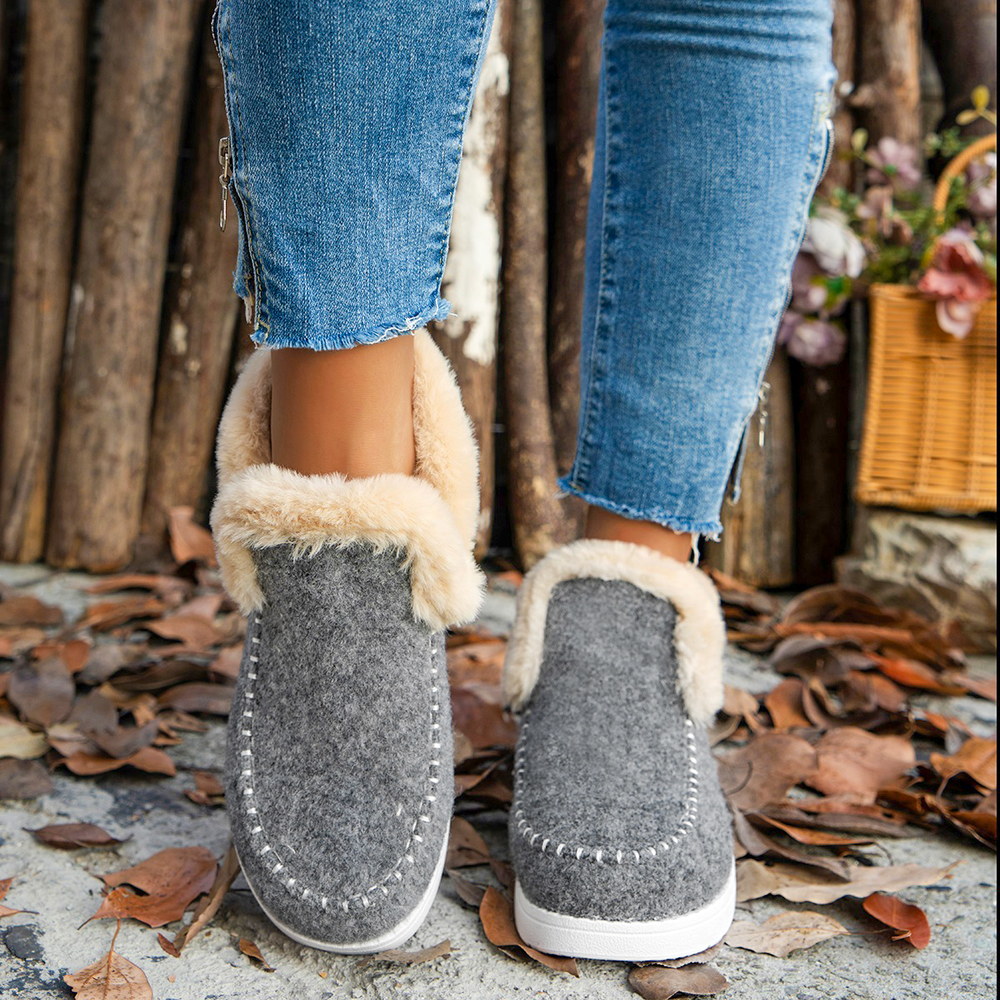 Botines de felpa suave, cómodos zapatos de invierno sin cordones con pelo