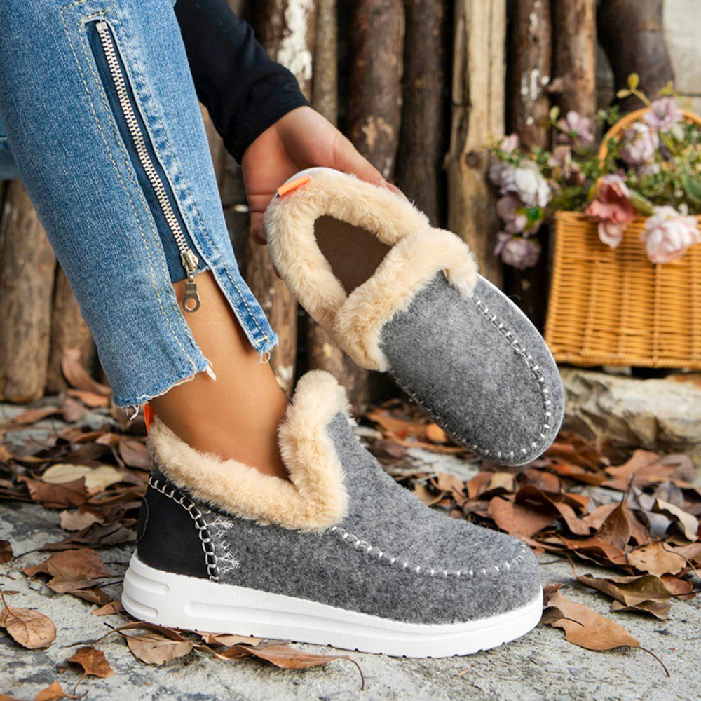 Botines de felpa suave, cómodos zapatos de invierno sin cordones con pelo