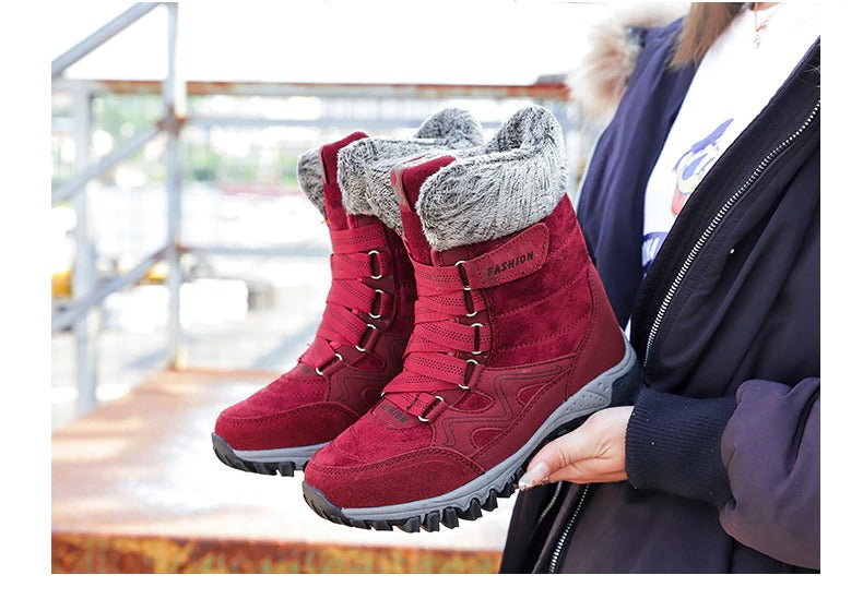 Botas de nieve con soporte de arco para mujer, botas impermeables para clima frío