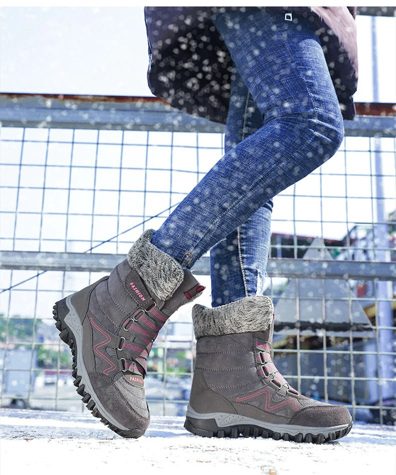 Botas de nieve con soporte de arco para mujer, botas impermeables para clima frío