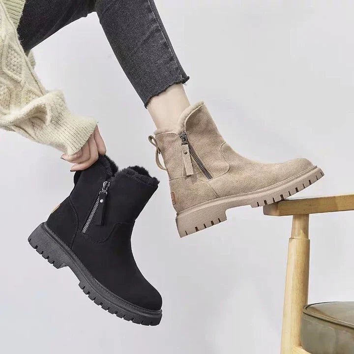 Botas de nieve de invierno para mujer con cremallera y ribete esponjoso