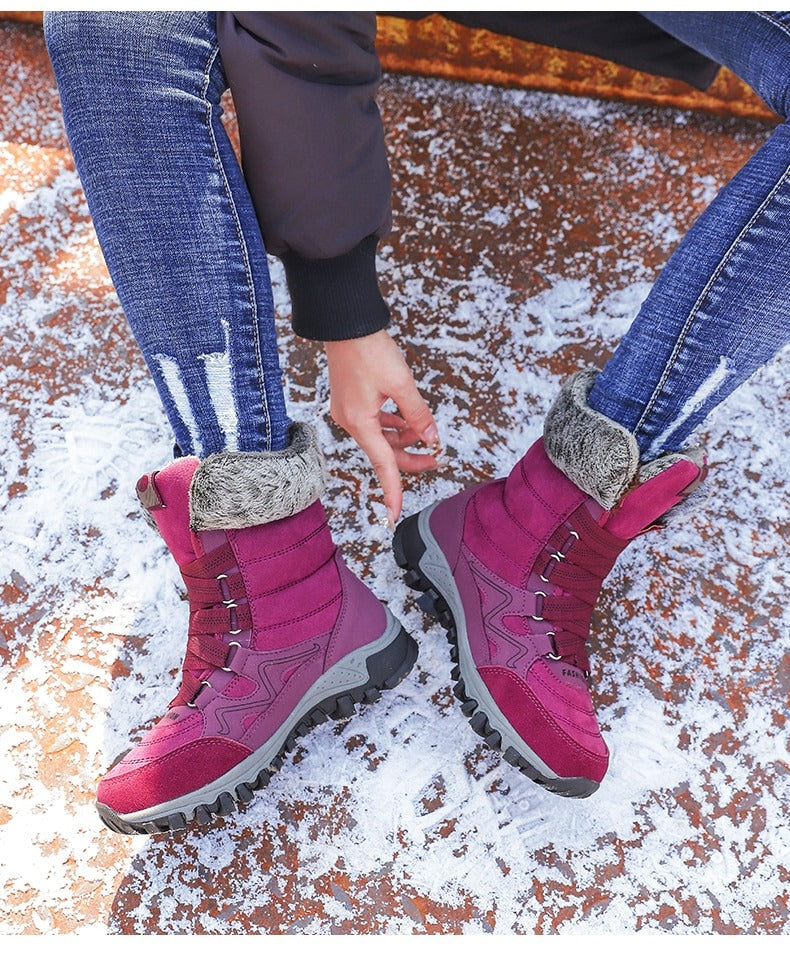 Botas de nieve con soporte de arco para mujer, botas impermeables para clima frío