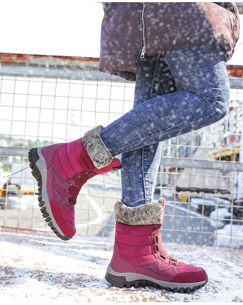 Botas de nieve con soporte de arco para mujer, botas impermeables para clima frío