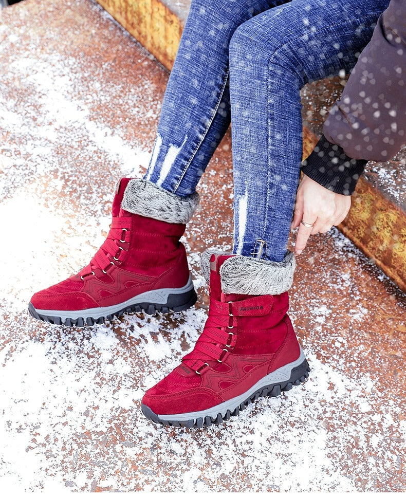 Botas de nieve con soporte de arco para mujer, botas impermeables para clima frío