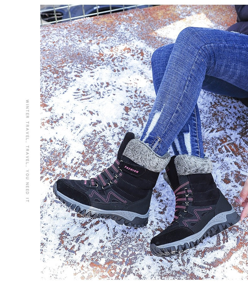 Botas de nieve con soporte de arco para mujer, botas impermeables para clima frío