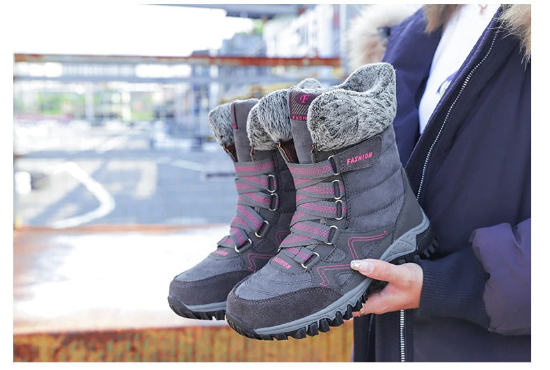 Botas de nieve con soporte de arco para mujer, botas impermeables para clima frío