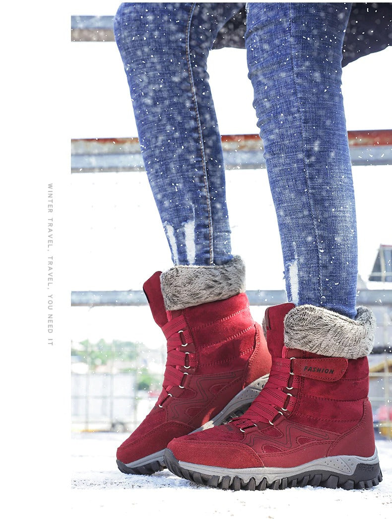 Botas de nieve con soporte de arco para mujer, botas impermeables para clima frío